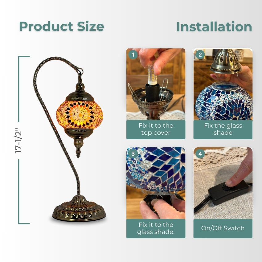 Soothing Orange Blossom Swan Neck Handmade Mosaic Bedside Lamp mosaic glass table lamp — handmade craftsmanship
