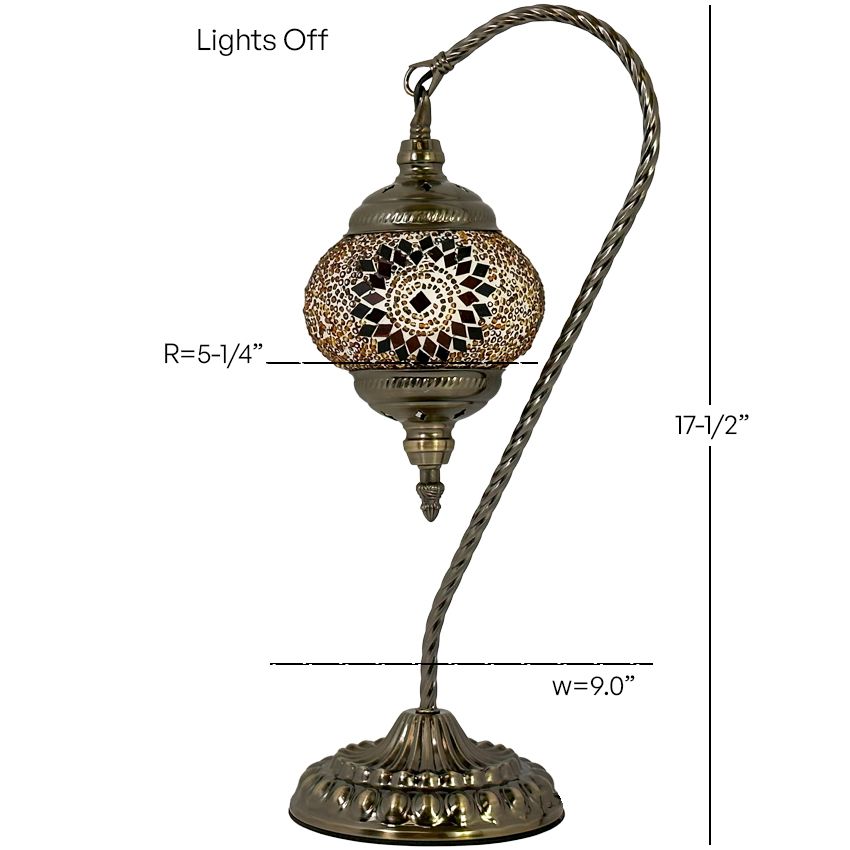 Soothing Orange Blossom Swan Neck Handmade Mosaic Bedside Lamp mosaic glass table lamp — size and dimensions