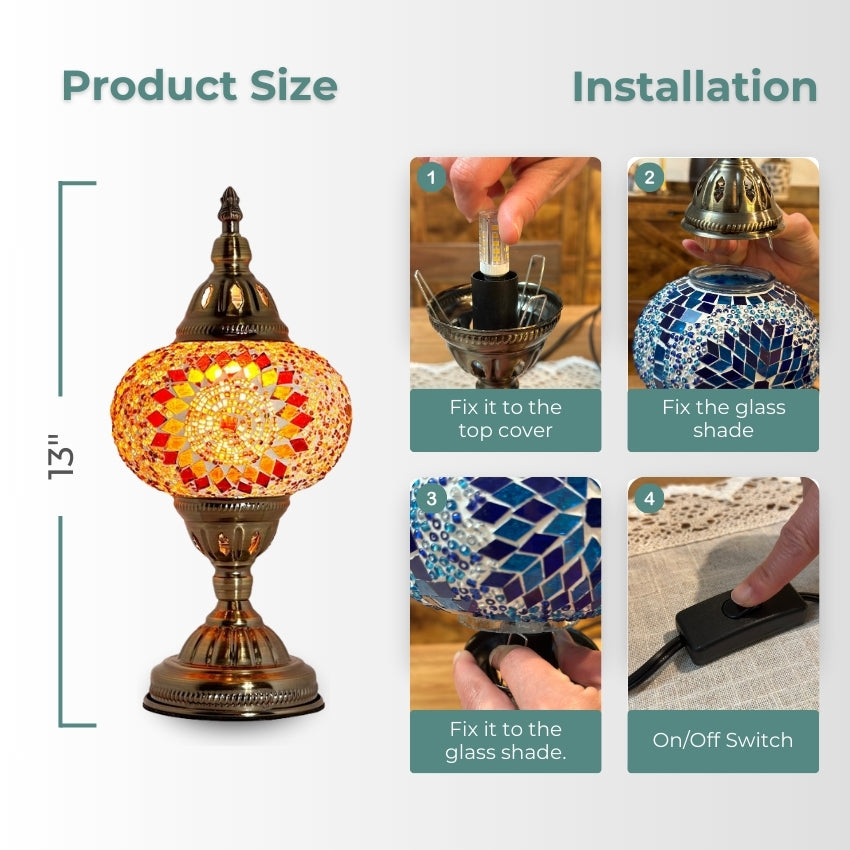 Retro Elegance mosaic glass table lamp — handmade craftsmanship