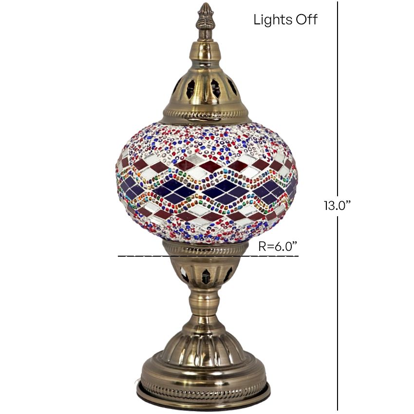 Lavender Twilight mosaic glass table lamp — lit on a side table
