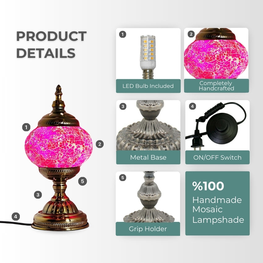 Amethyst Hues mosaic glass table lamp — on a nightstand