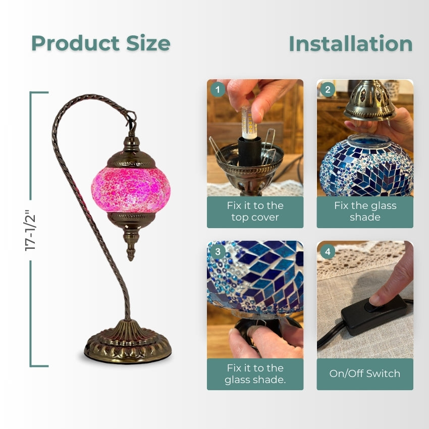 Elegant Lavender mosaic glass table lamp — handmade craftsmanship