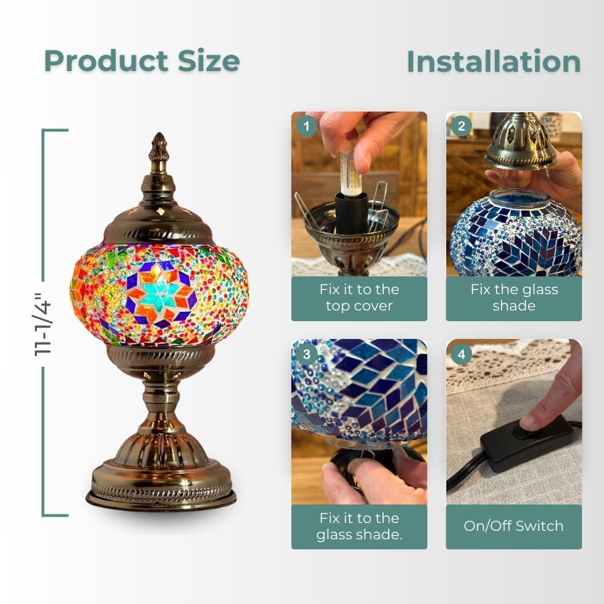 Retro Rainbow mosaic glass table lamp — handmade craftsmanship