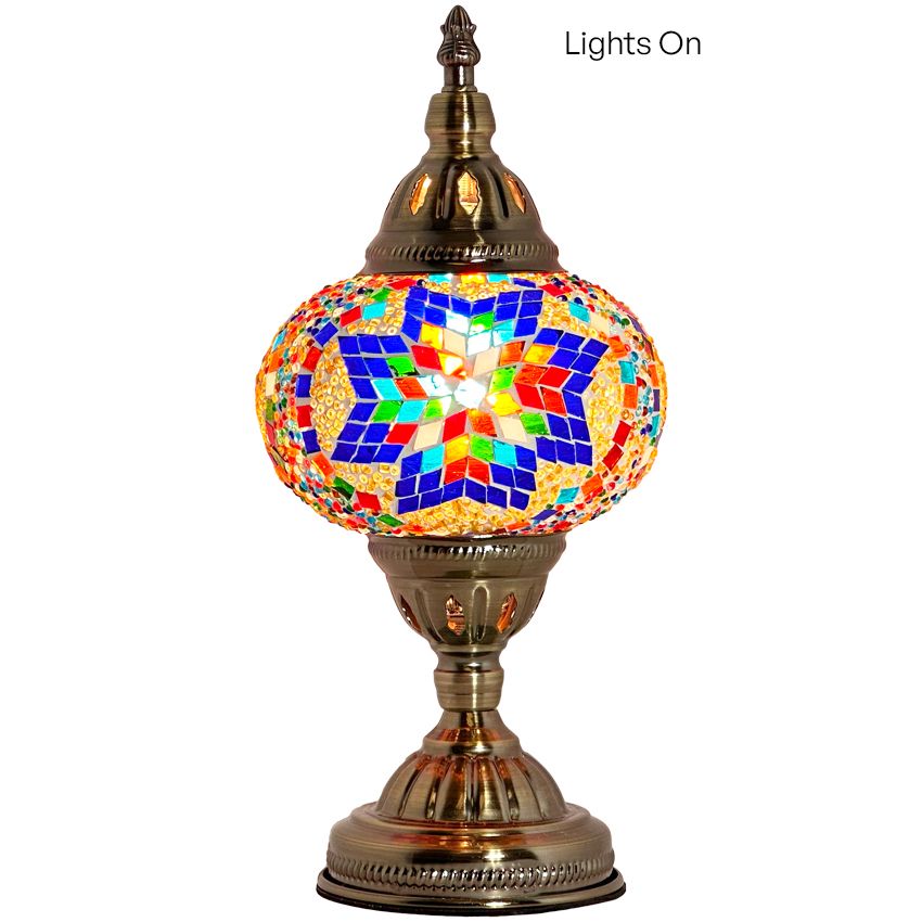 Moroccan Sunset mosaic glass table lamp — close-up of the mosaic glass