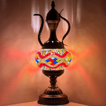 Rainbow Enchantment: Turkish Mosaic Lamp with Teapot Design