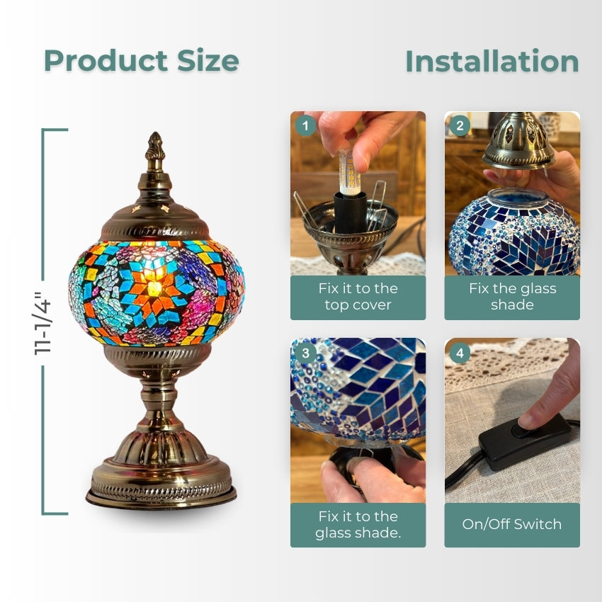 Azure Rainbow mosaic glass table lamp — detail view