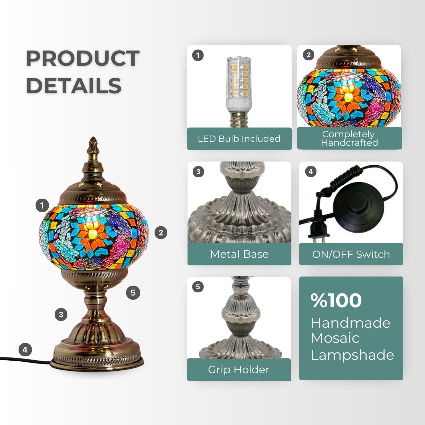 Azure Rainbow mosaic glass table lamp — handmade craftsmanship