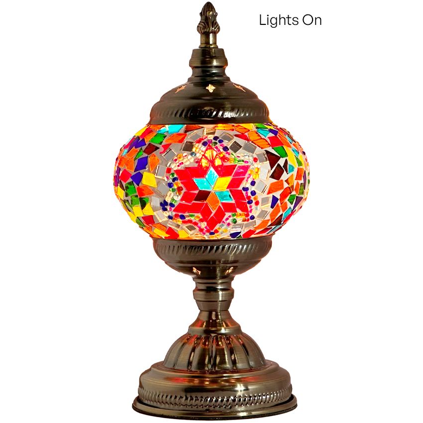 Crimson Cascade mosaic glass table lamp — close-up of the mosaic glass