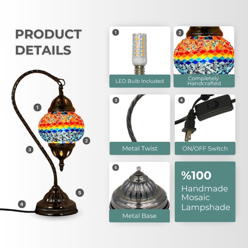 Iridescent Swan Neck mosaic glass table lamp — setup guide
