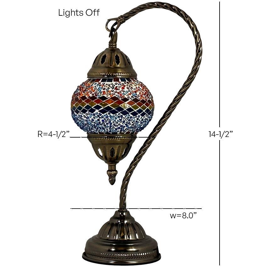 Iridescent Swan Neck mosaic glass table lamp — size and dimensions