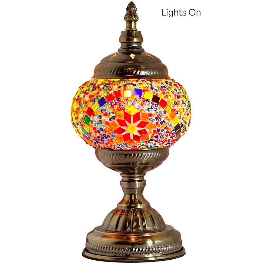 Multicolored Blossom mosaic glass table lamp — close-up of the mosaic glass