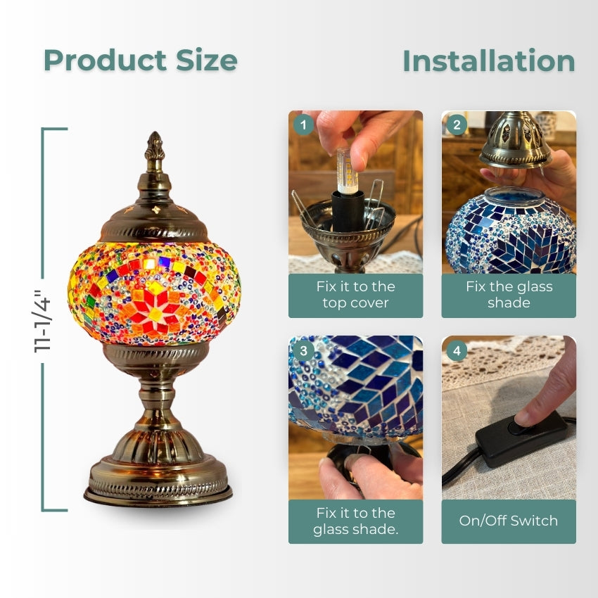 Multicolored Blossom mosaic glass table lamp — handmade craftsmanship