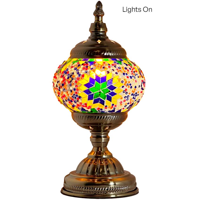 Sunset Aura mosaic glass table lamp — close-up of the mosaic glass
