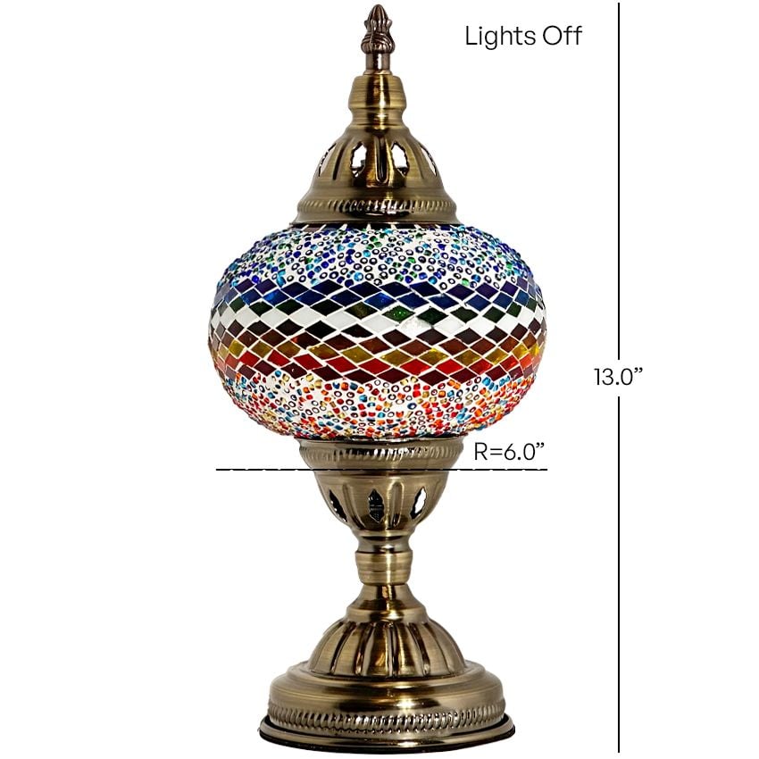 Wave of Colors mosaic glass table lamp — lit on a side table
