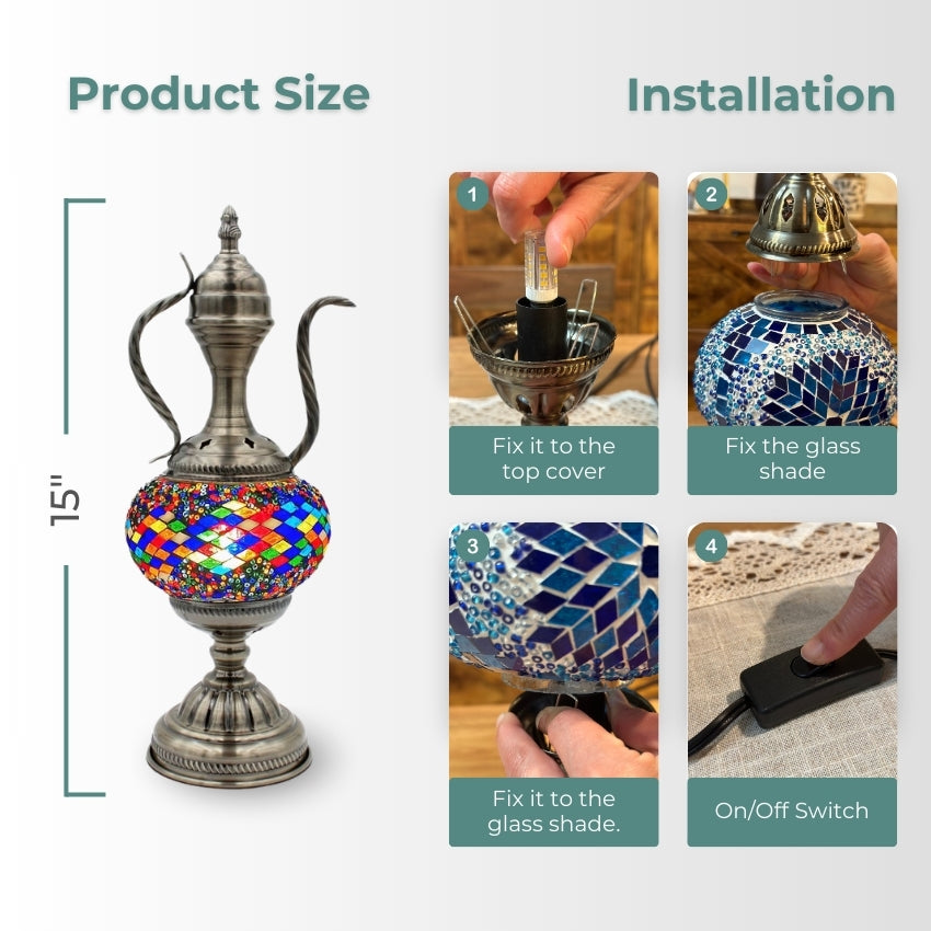 Teapot Treasure mosaic glass table lamp — handmade craftsmanship