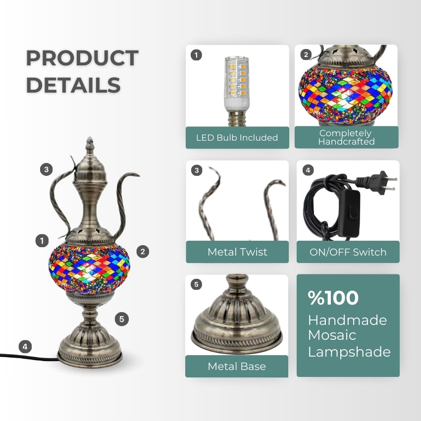 Teapot Treasure mosaic glass table lamp — setup guide