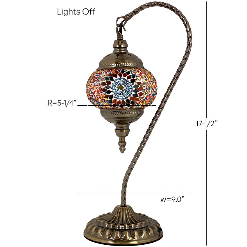 Scarlet Sunflower mosaic glass table lamp — size and dimensions