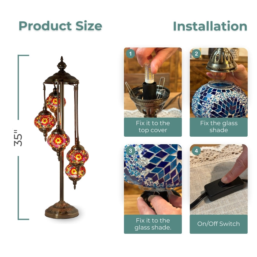 Ruby Majesty mosaic glass table lamp — handmade craftsmanship