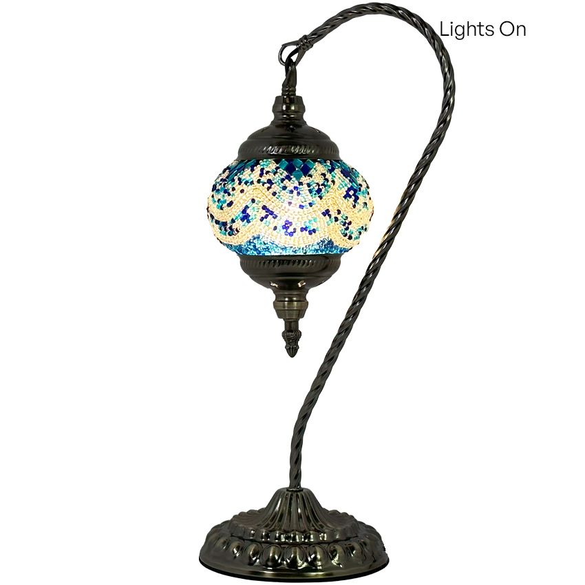 Azure Serenity mosaic glass table lamp — close-up of the mosaic glass
