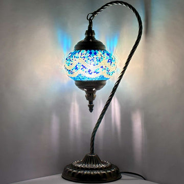 Azure Serenity: Sky Blue Swan Neck Turkish Mosaic Lamp