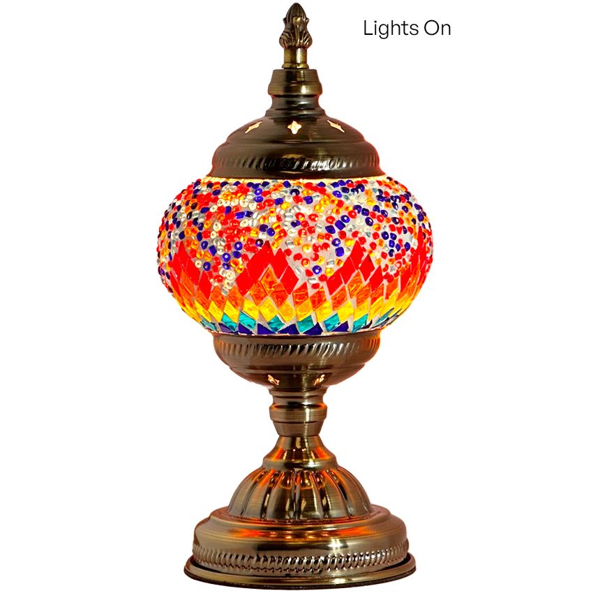 Crimson Spectrum mosaic glass table lamp — close-up of the mosaic glass