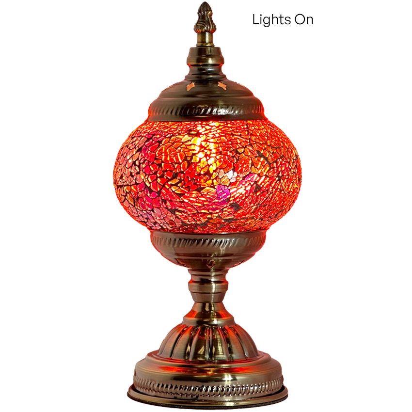 Ruby Radiance mosaic glass table lamp — close-up of the mosaic glass