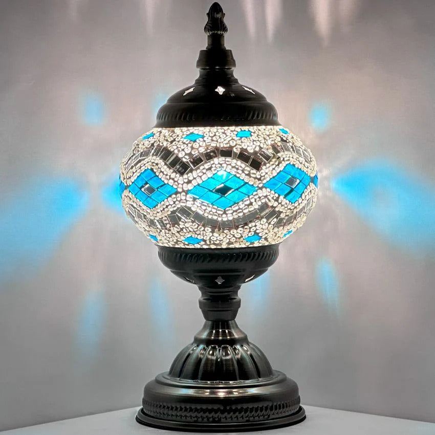 Moonlit Silver Blue: Vintage Mosaic Night Lamp