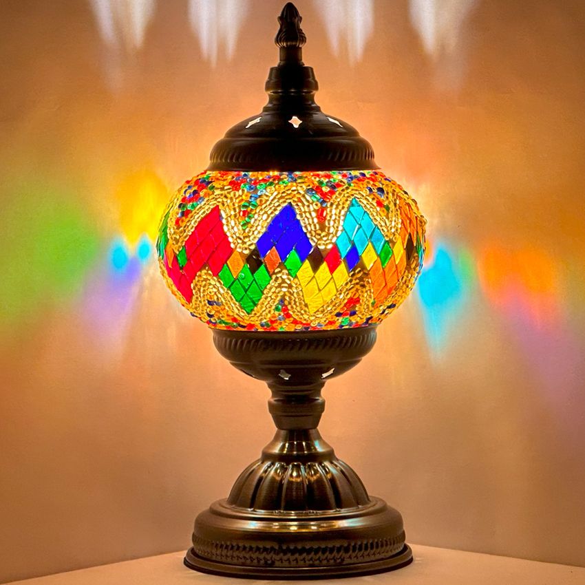 Golden Twilight: Vintage Mosaic Night Lamp with Rainbow Colors