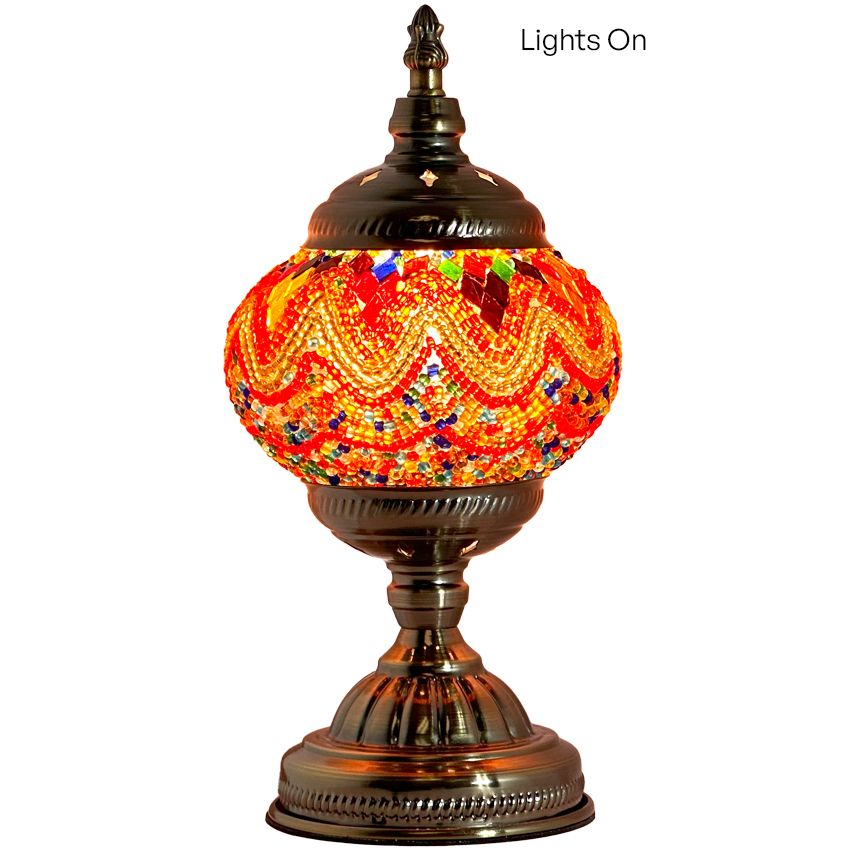Fiery Echoes mosaic glass table lamp — close-up of the mosaic glass