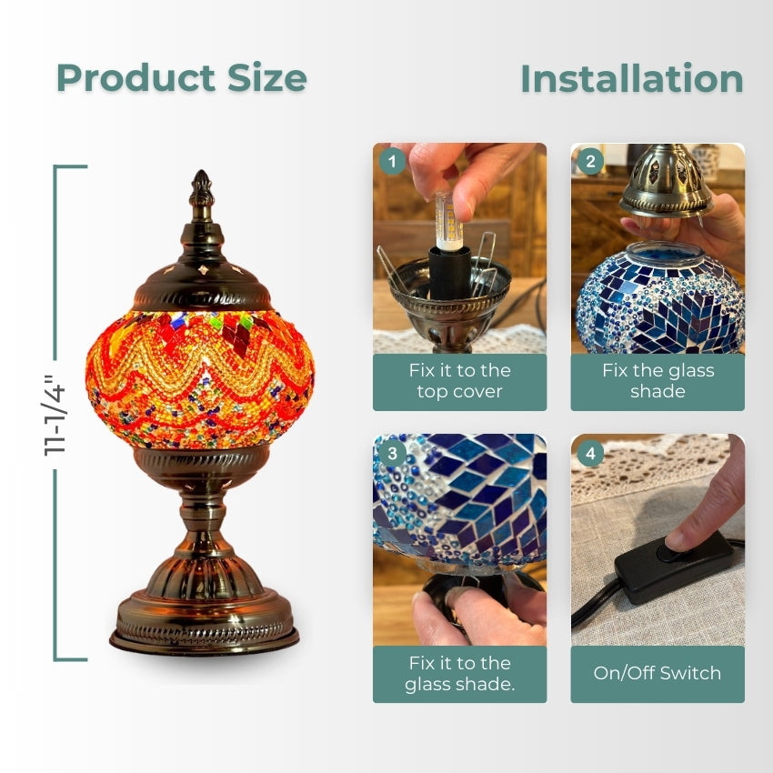 Fiery Echoes mosaic glass table lamp — handmade craftsmanship