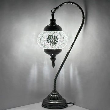 Purity Blossom: White Flower Handmade Mosaic Lamp with Swan Neck