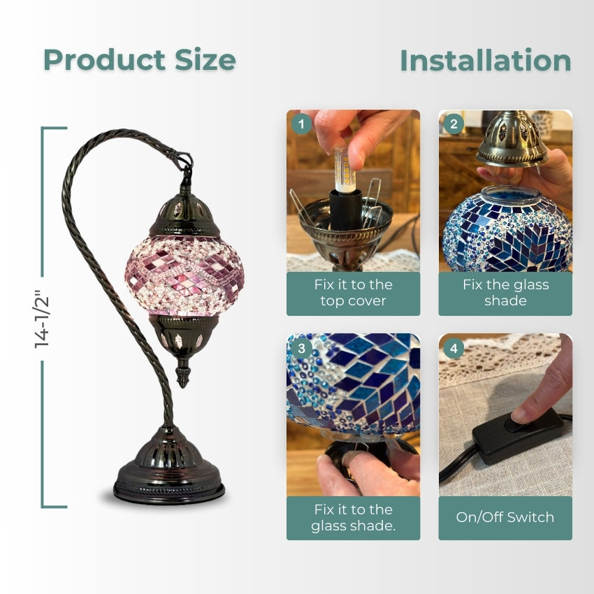 Lavender Whisper mosaic glass table lamp — handmade craftsmanship