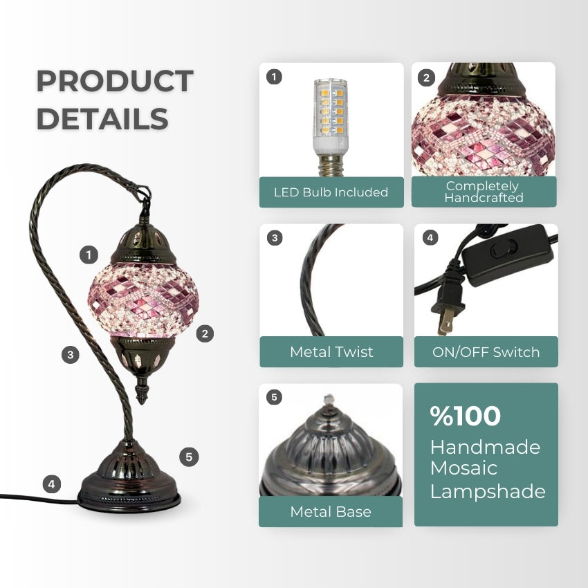 Lavender Whisper mosaic glass table lamp — setup guide