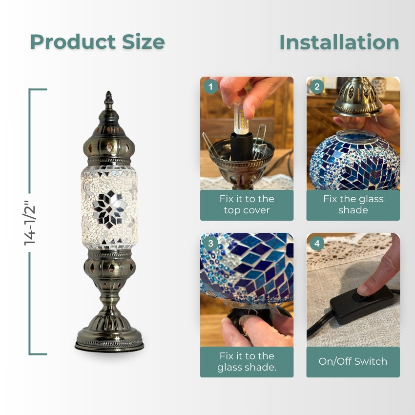 Ivory Elegance mosaic glass table lamp — handmade craftsmanship