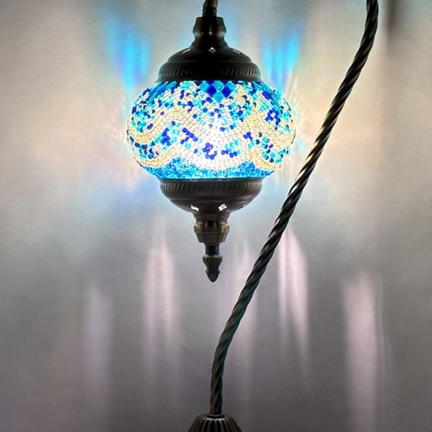 Azure Serenity mosaic glass table lamp — close-up of the hand-cut mosaic glass