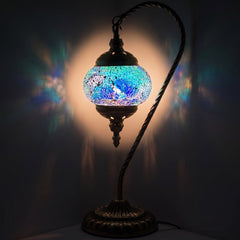 Azure Serenity: Sky Blue Swan Neck Turkish Mosaic Lamp
