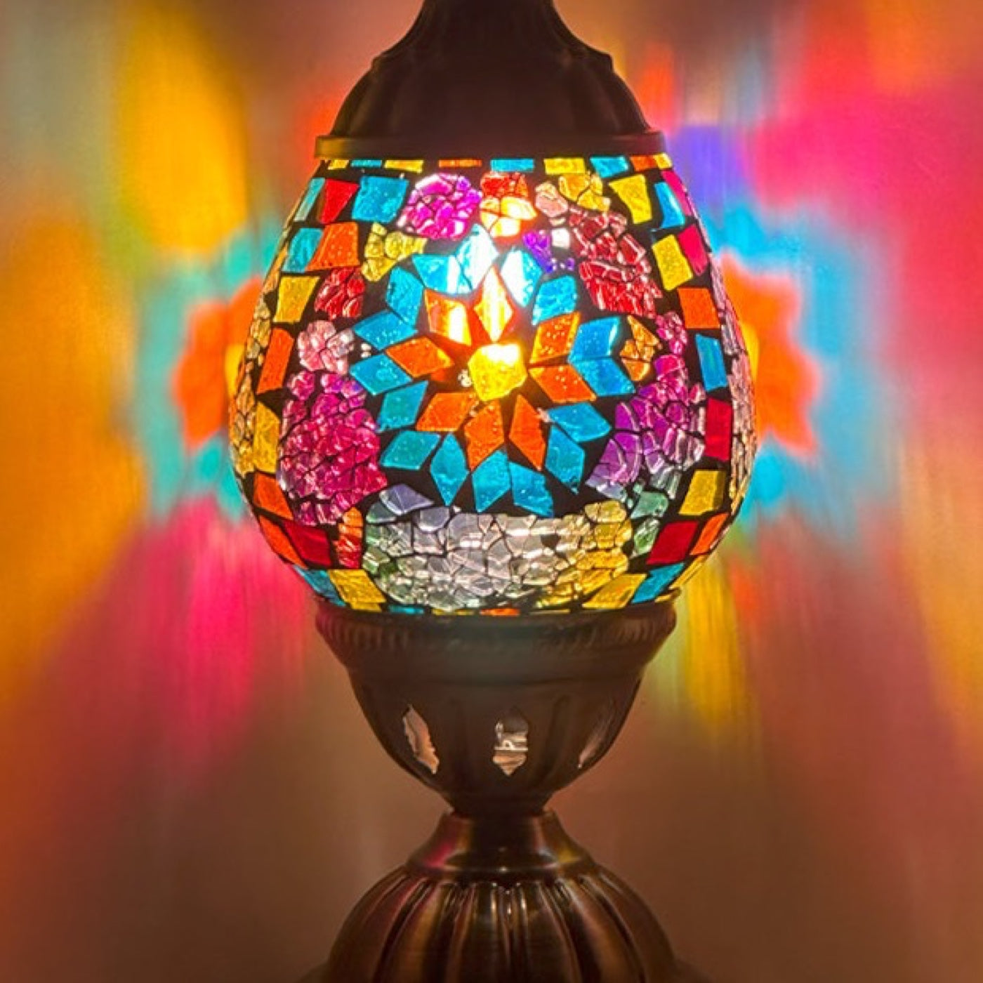 Blue Petal Mosaic Bedside Lamps mosaic glass table lamp — close-up of the hand-cut mosaic glass