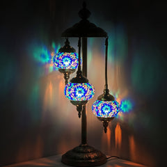 Blue Star Magic: Moroccan-Style Turkish Mosaic Floor Lamp with 3 Globes