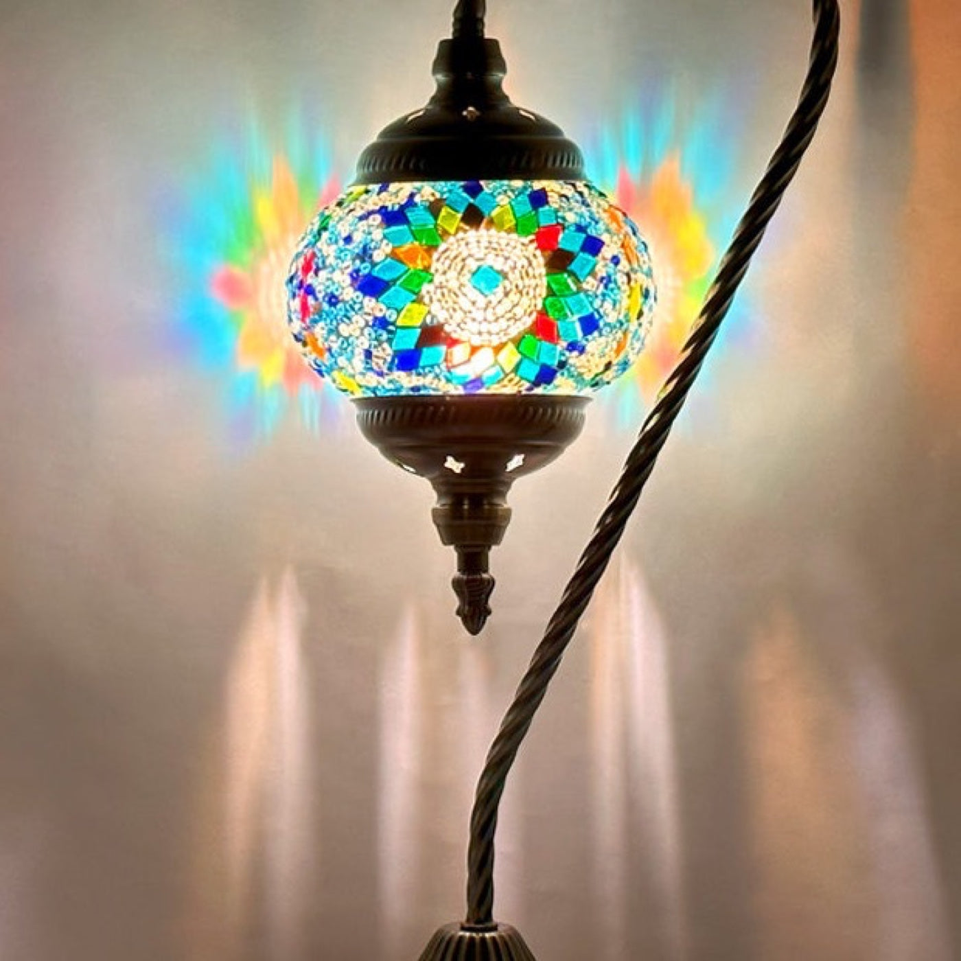 Blue Sunflower Swan Neck Mosaic Table Lamp mosaic glass table lamp — close-up of the hand-cut mosaic glass