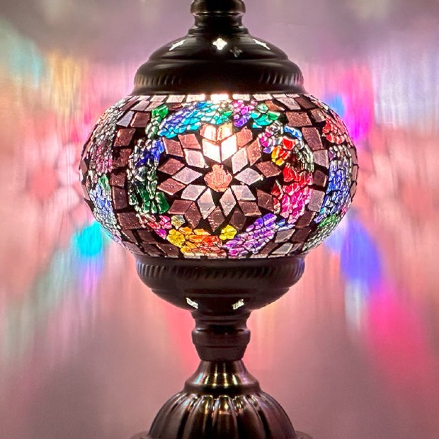 Brown Rainbow Mosaic Desk Lamps mosaic glass table lamp — close-up of the hand-cut mosaic glass