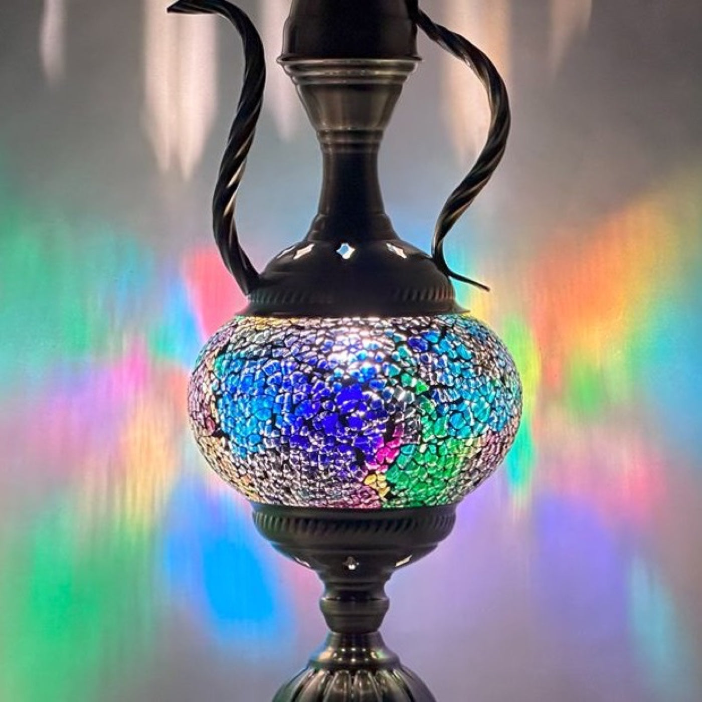 Celestial Beauty mosaic glass table lamp — close-up of the hand-cut mosaic glass