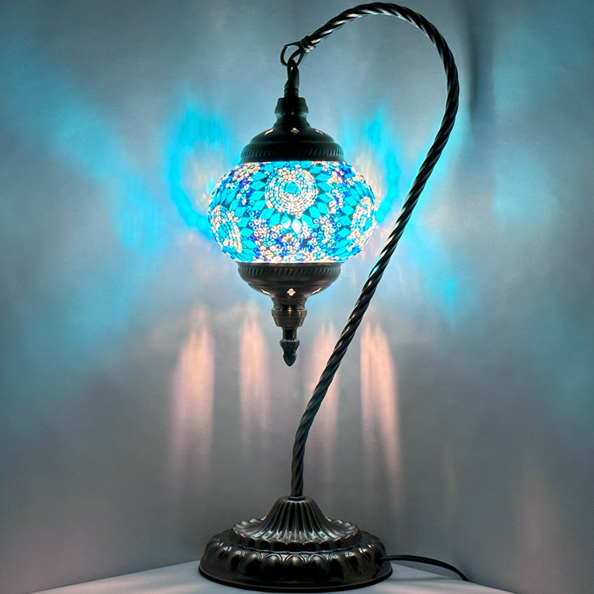 Cold Blue Swan Neck Handmade Turkish Lamp