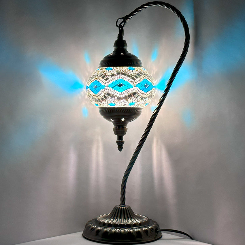 Blue Glacier Goose Neck Moroccan Mosaic Desk Lamp
