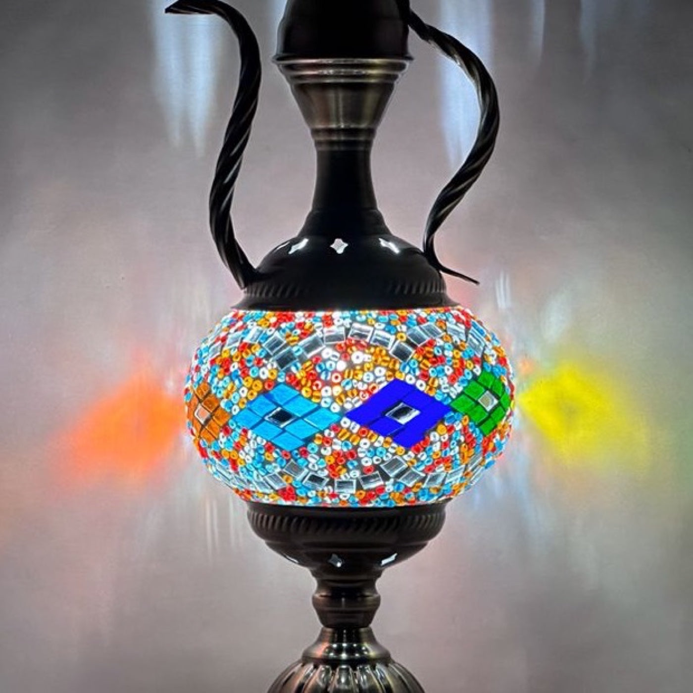 Colorful Elegance mosaic glass table lamp — close-up of the hand-cut mosaic glass