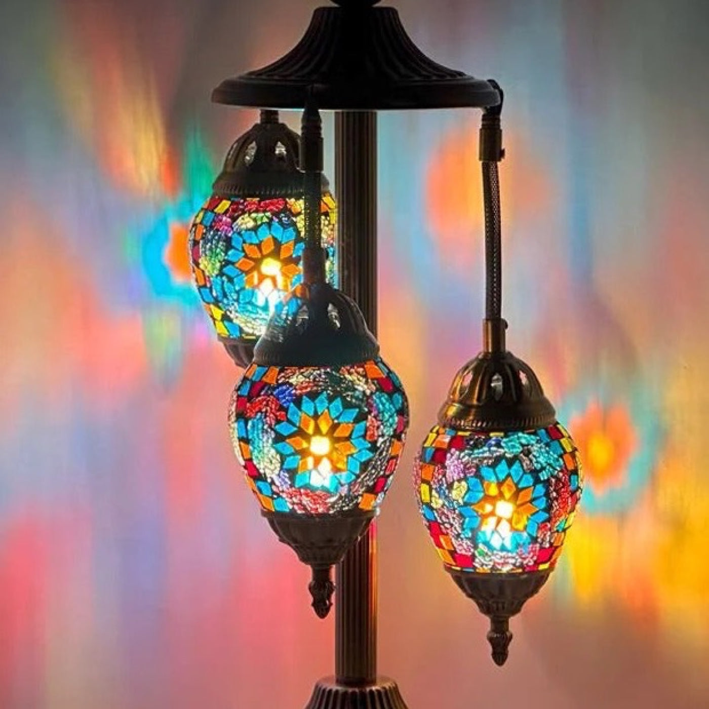 Coral Reef Elegance mosaic glass table lamp — close-up of the hand-cut mosaic glass