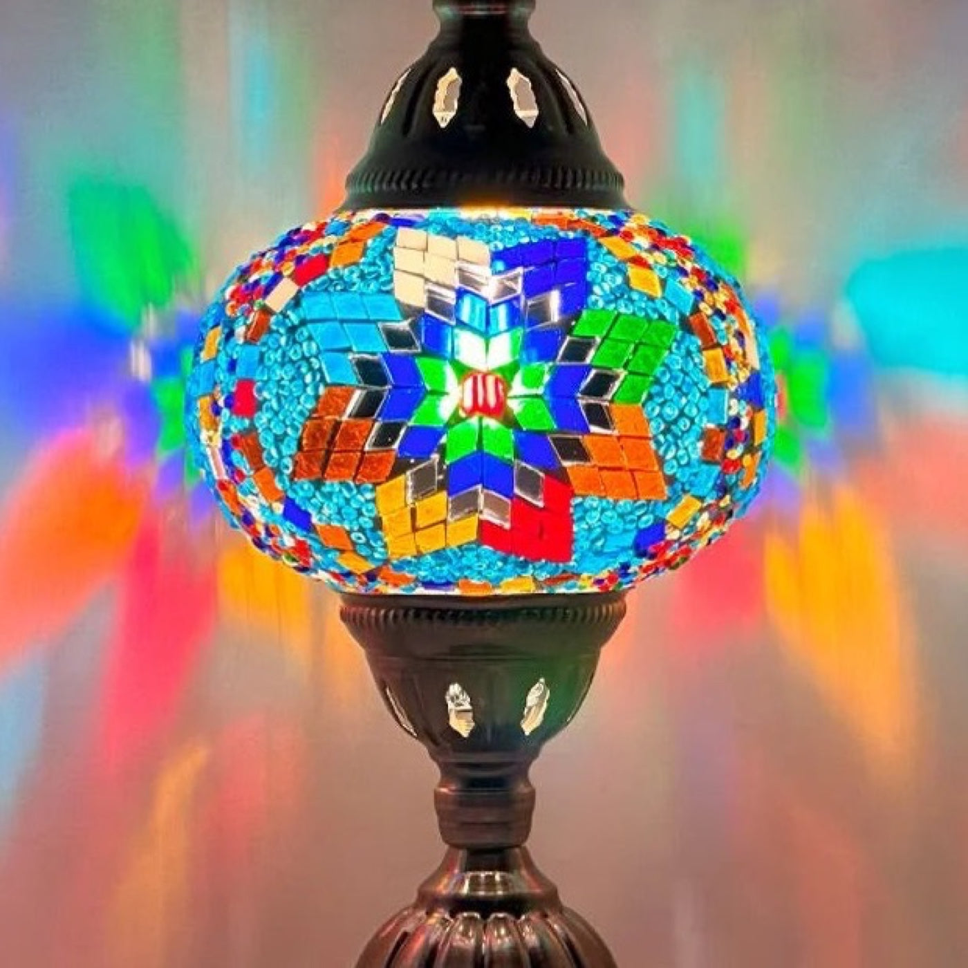 Coral Reef Inspired Bedside Mosaic Lamp with Colorful Glasse mosaic glass table lamp — close-up of the hand-cut mosaic glass
