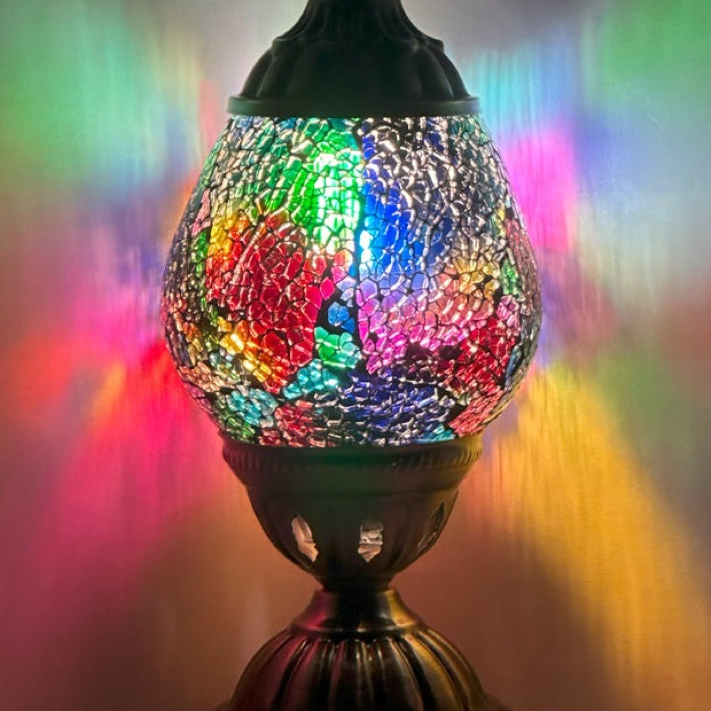 Cosmic Rainbow Mosaic Glass Lamp mosaic glass table lamp — close-up of the hand-cut mosaic glass
