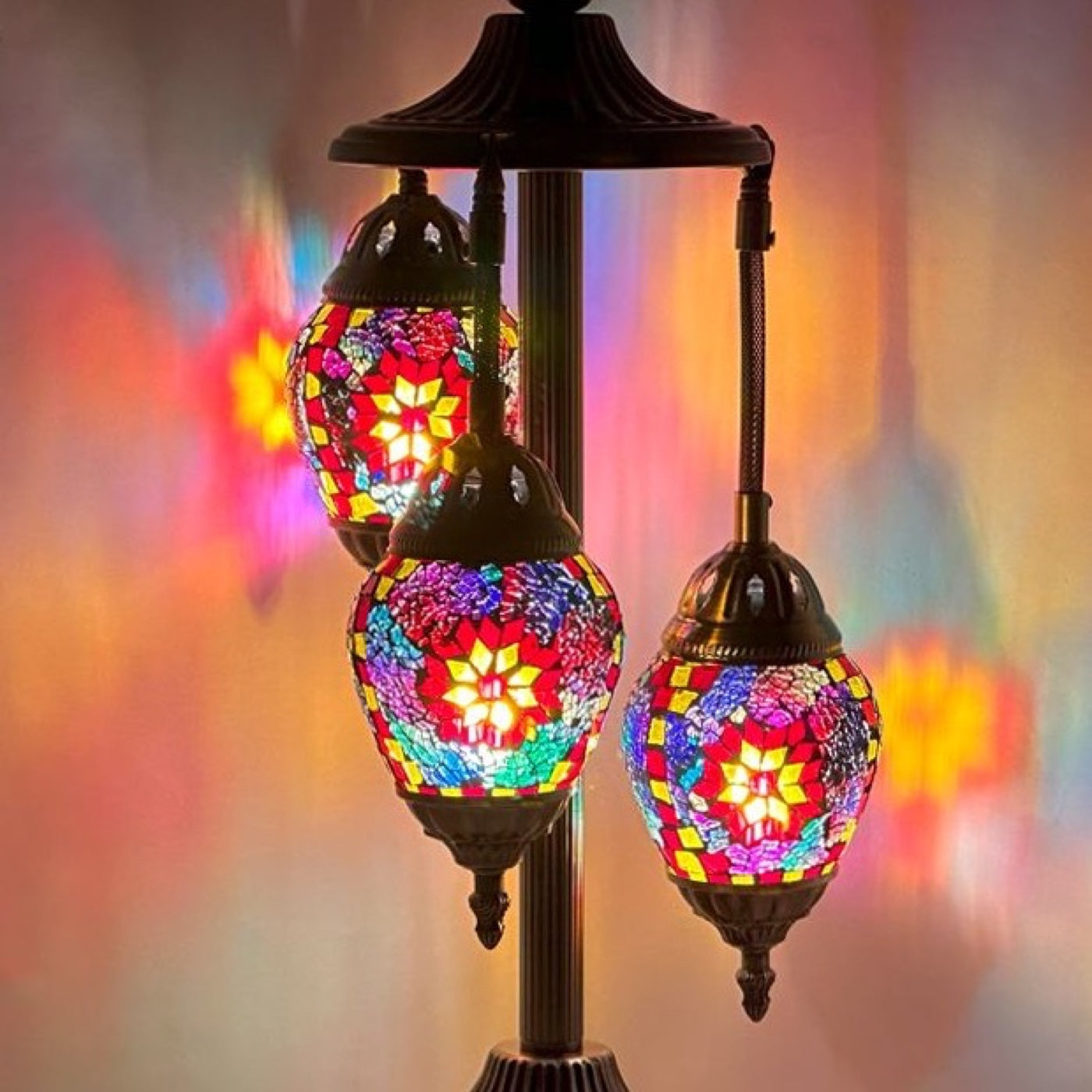 Crimson Bloom Egg mosaic glass table lamp — close-up of the hand-cut mosaic glass
