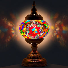 Crimson Cascade: Rainbow Mosaic Desk Lamp in Rich Red