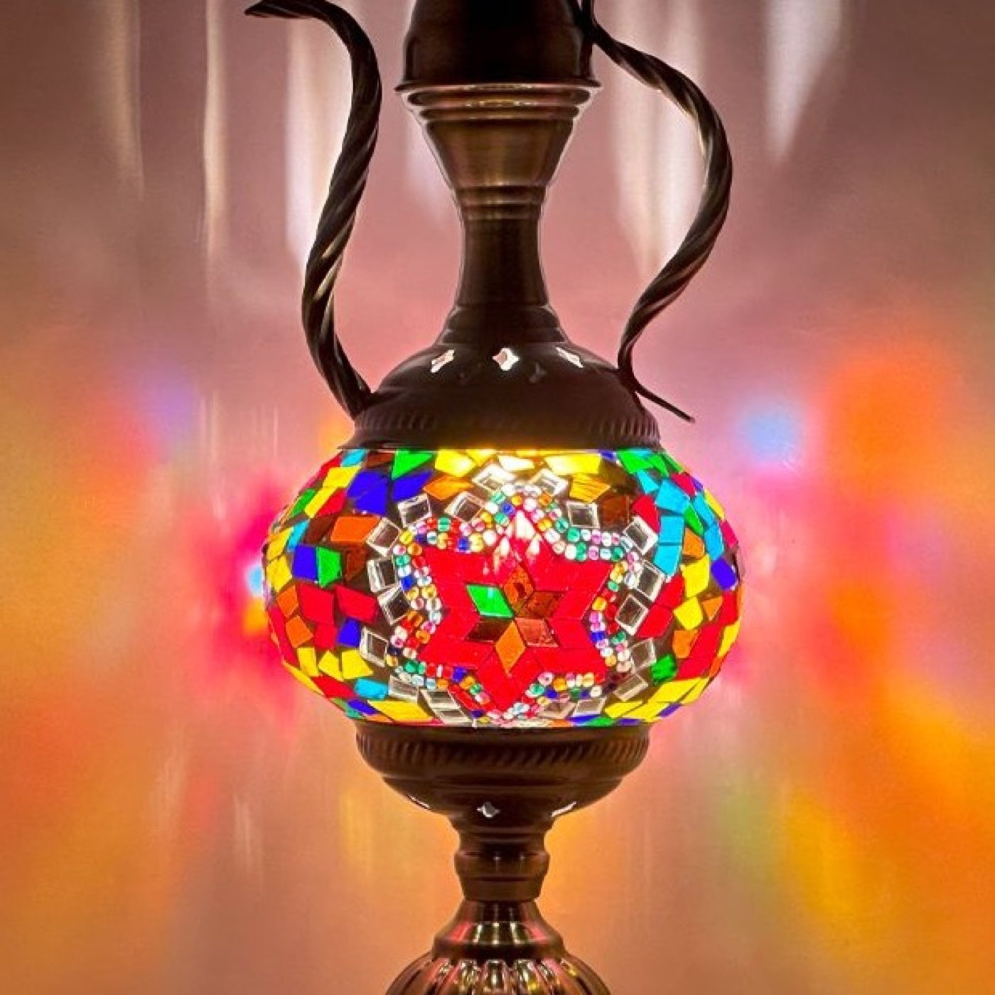 Crimson Elegance mosaic glass table lamp — close-up of the hand-cut mosaic glass